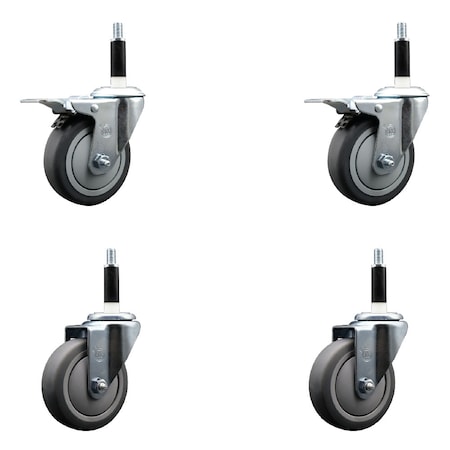 Service Caster 4'' SS Thermoplastic Rubber Swivel 7/8'' Expanding Stem Caster Set 2 Total Lock Brakes, 4PK SCC-SSEXTTL20S414-TPRB-2-S-2-78